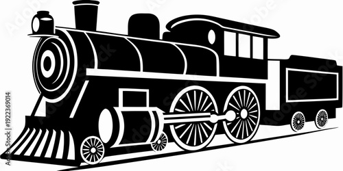 Retro Steam Engine Silhouette: Vintage Locomotive Train Vector Art