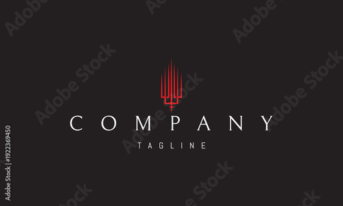 A vector red logo featuring an abstract image a trident shaped like a crown, symbolizing authority, power, and sovereignty.