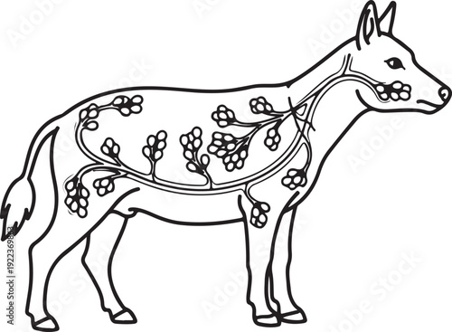 Veterinary Lymphatic System Diagram: Illustration of a Quadruped Animal's Lymphoid Network , Generative Ai