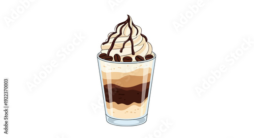 Layered Coffee Drink with Whipped Cream and Chocolate Drizzle.