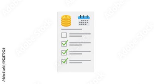 Checklist with Coins and Calendar Icons Representing Financial Planning.