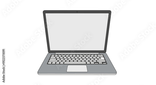 Modern Silver Laptop Computer with Blank Screen Front View.