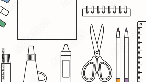 Collection of school and art supplies simple line drawing for creative projects and education isolated on white background