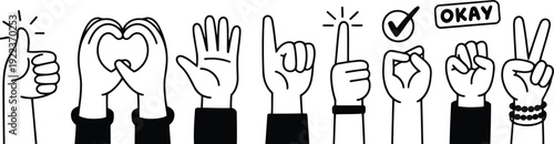 A diverse collection of various hand gestures and symbols demonstrating approval, love, and positive actions