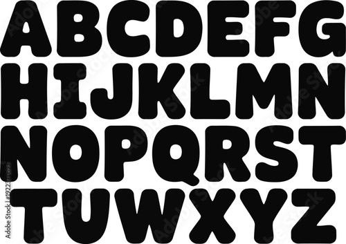 A full set of black uppercase English alphabet letters with a bubbly rounded shape