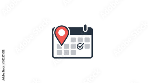 Calendar Icon with Location Pin and Checkmark.