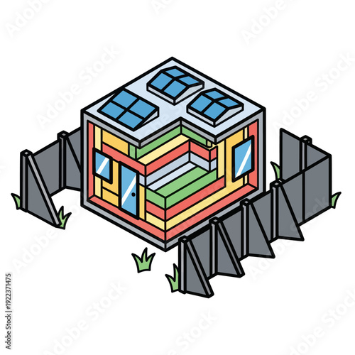 Futuristic House with Solar Panels Illustration.