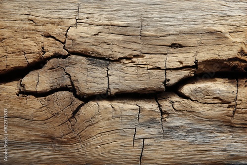 Unique wood texture with cracks and lines, showcasing a rustic appearance. Natural color variations from light to dark enhance its organic charm, evoking a raw, time-weathered feel
