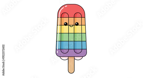 Adorable rainbow striped popsicle character with a cute smiling face.