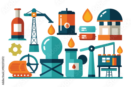 petroleum industry icon set vector on white background