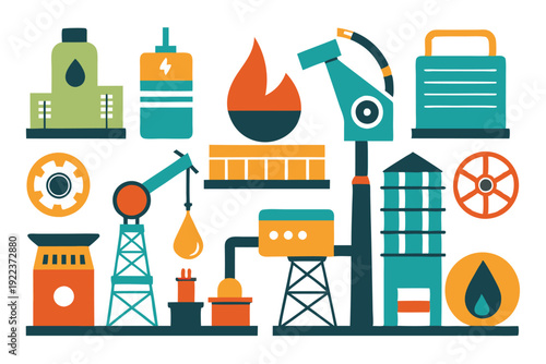 petroleum industry icon set vector on white background