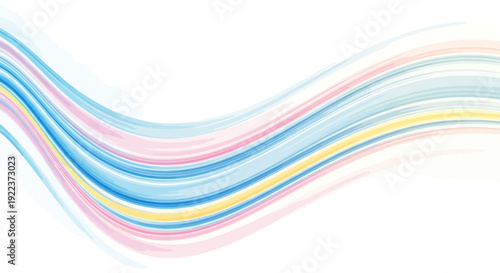A gentle flowing wave of abstract lines in soft pastel colors of blue pink and yellow.
