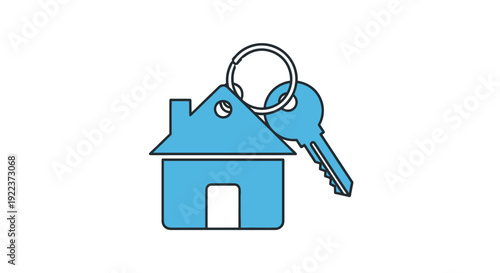 Blue House Icon with Silver Key and Keyring.
