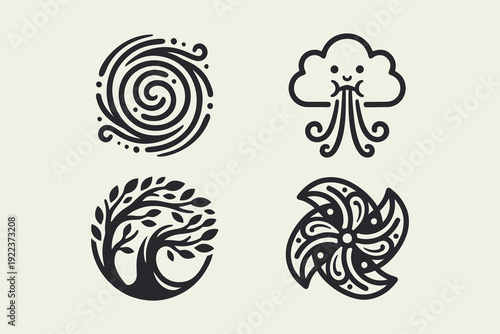Four Classical Elemental Symbols Vector Icon Set