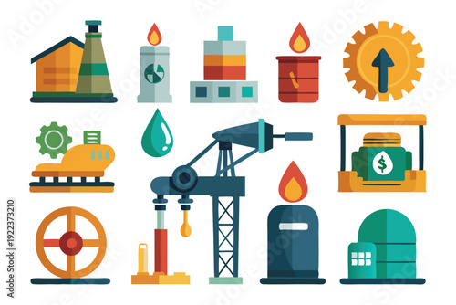 petroleum industry icon set vector on white background