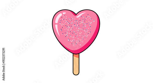Pink Glittery Heart-Shaped Popsicle Illustration.