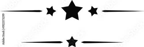 A set of symmetrical black stars with horizontal lines creating elegant decorative elements on a clean white background