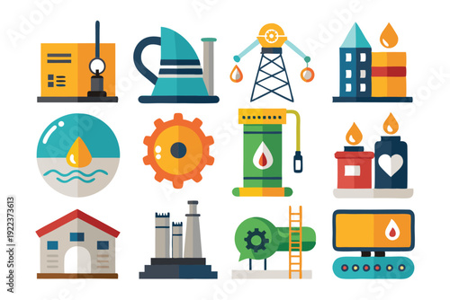 petroleum industry icon set vector on white background