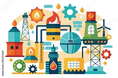 petroleum industry icon set vector on white background