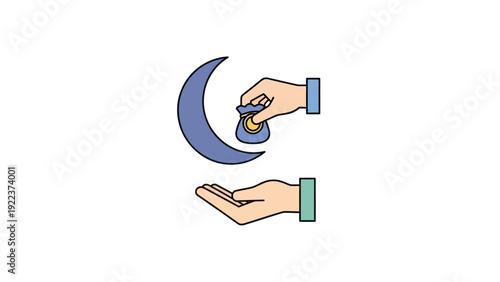 Hands holding and giving crescent moon.