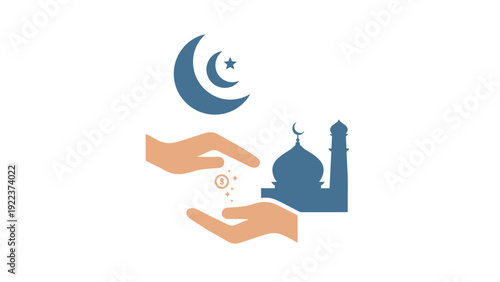 Hands Holding Mosque and Crescent Moon Symbol.