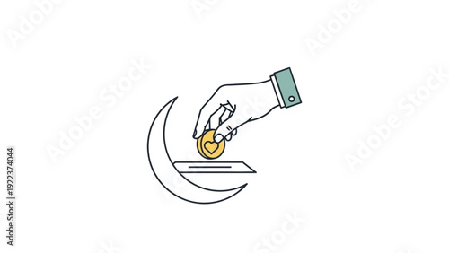 Hand Holding Bitcoin on Crescent Moon.