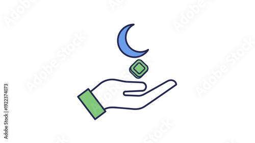 Hand Holding Coin and Crescent Moon.