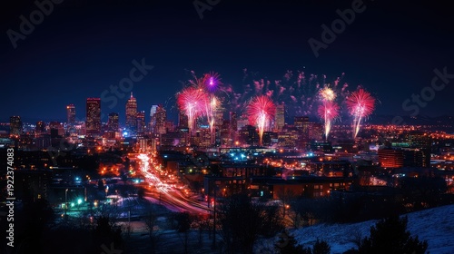 Wallpaper Mural Spectacular Fireworks Display Over a Vibrant Cityscape at Nighttime Celebration Torontodigital.ca
