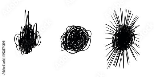 Black scribble shapes on white background abstract shapes hand drawn