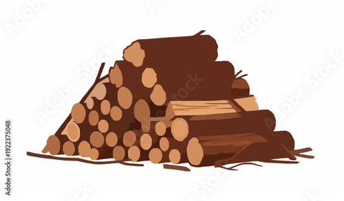 Cartoon firewood pile vector illustration with logs, branches, and sticks in playful style