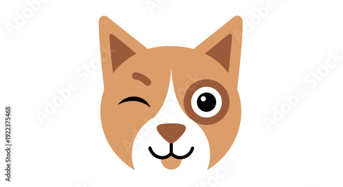 Cartoon Dog Winking with Brown and White Markings.