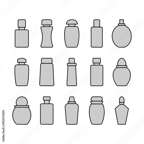 Set outline perfume bottle silhouette. Line art vector icons on white background.