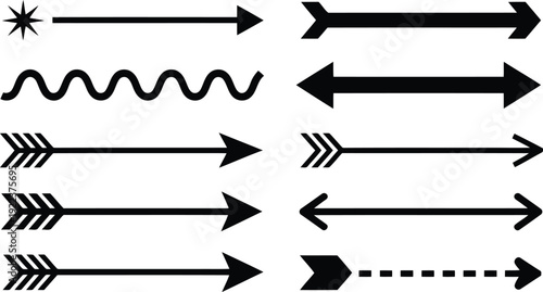 Assorted black arrow glyphs and directional symbols presented on a clean isolated white background