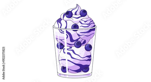 Blueberry Swirl Dessert in Glass Cup with Whipped Cream Topping.