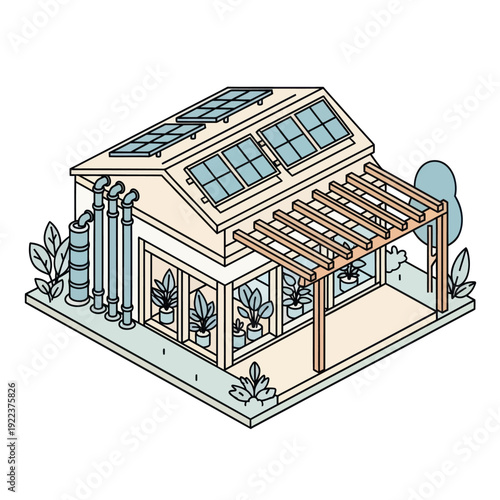 Illustration of Modern Eco Friendly House Design.