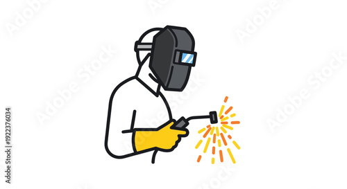 Welder in protective gear performing welding with sparks flying.