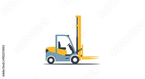 Yellow and Gray Forklift Truck with Raised Mast.