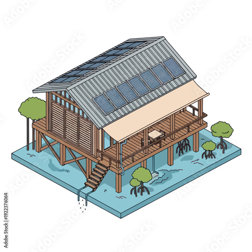 Stilt House Illustration with Wooden Structure.