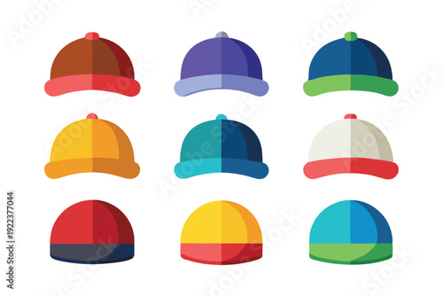 hats and caps flat color icons set vector on white background