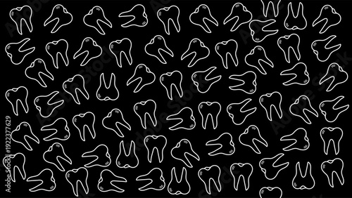 doodle teeth random pattern background, cute cartoon dental illustration. Dental seamless pattern background, oral health doodle illustration.
