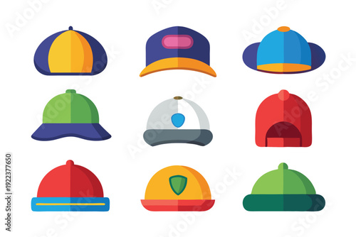 hats and caps flat color icons set vector on white background