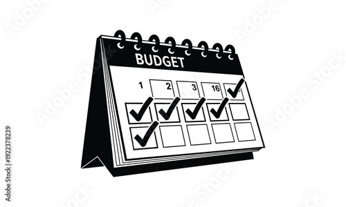 Business budget calendar icon with check marks for financial planning