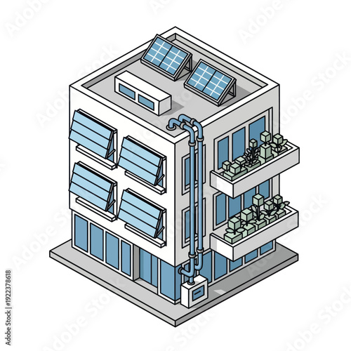 Three Storey Building with Solar Panels.