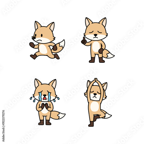 Cartoon fox character showing different emotions with cute expressions