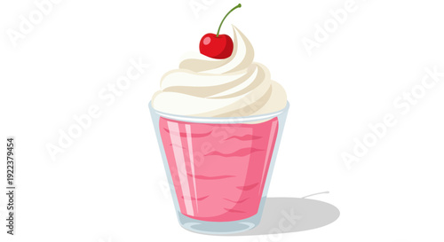 Pink Dessert in Glass with Whipped Cream and Cherry Topping.