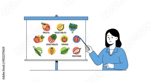 Woman presenting healthy food options on a projector screen.