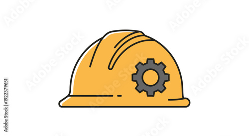 Yellow Hard Hat with Gear Symbol for Construction and Industry.
