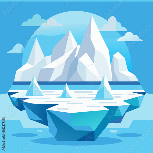 Stylized Antarctic Icebergs Floating in Cold Arctic Waters
