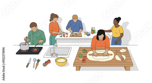 Group of People Cooking Together in a Kitchen Environment.