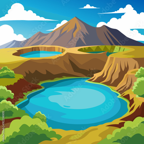 Volcanic Crater Lakes Landscape Under Blue Sky
